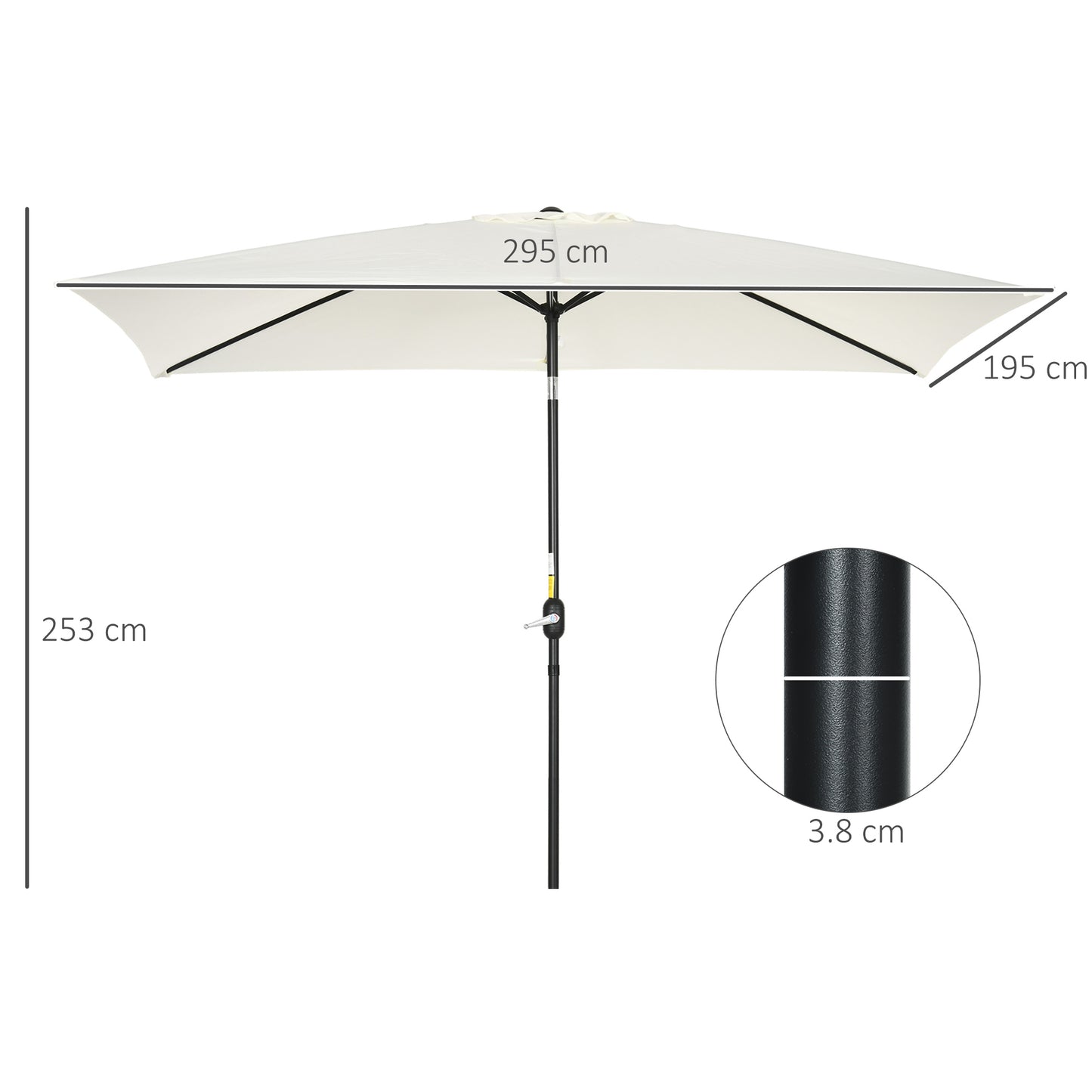 3x2m Garden Parasol Umbrella with Aluminium Pole, Tilt and Crank, Rectangular Outdoor Table Parasol Sun Shade for Patio