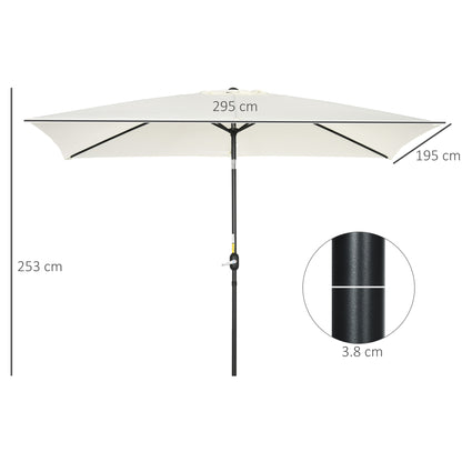 3x2m Garden Parasol Umbrella with Aluminium Pole, Tilt and Crank, Rectangular Outdoor Table Parasol Sun Shade for Patio