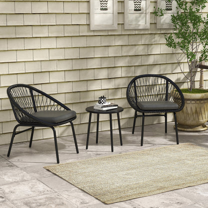 Three-Piece Rattan Bistro Set - Black