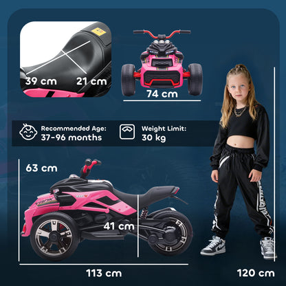 12V Kids Electric Ride On Car with 3 Wheeler, MP3 Player, Horn, 2 Speeds, LED Lights for Boys & Girls Ages 3-8, Pink