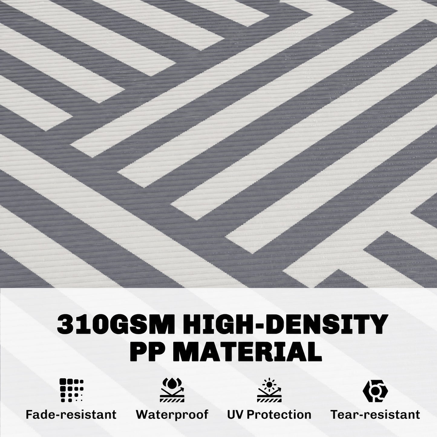 Plastic Straw Reversible RV Outdoor Rug with Carry Bag, 182 x 274cm, Grey and Cream