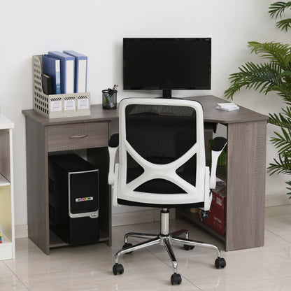 L-Shaped Corner Computer Desk w/ 2 Shelves Wide Worktop Keyboard Tray Drawer & CPU Stand Home Office Study Bedroom Furniture