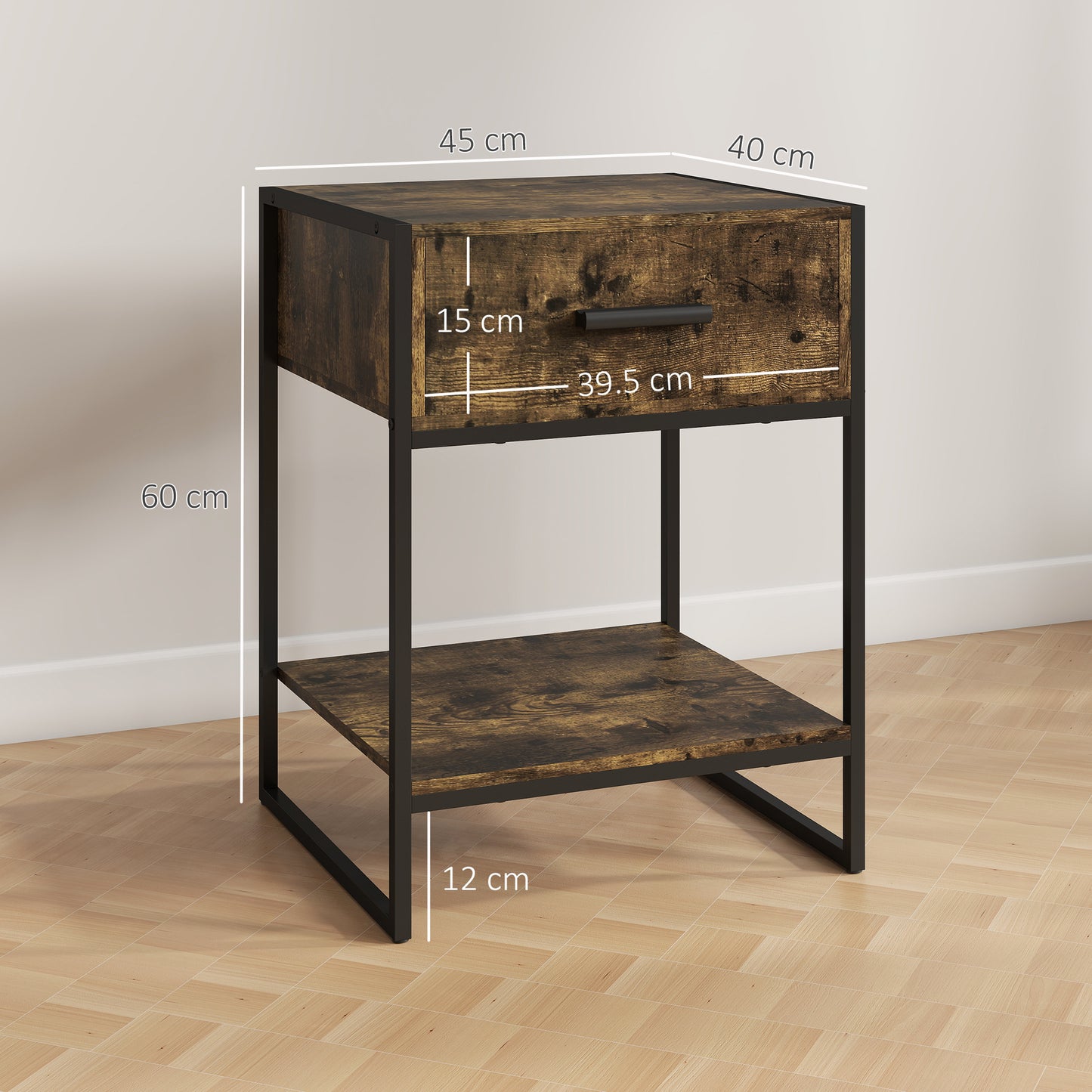 Modern Bedside Table - Rustic Brown
