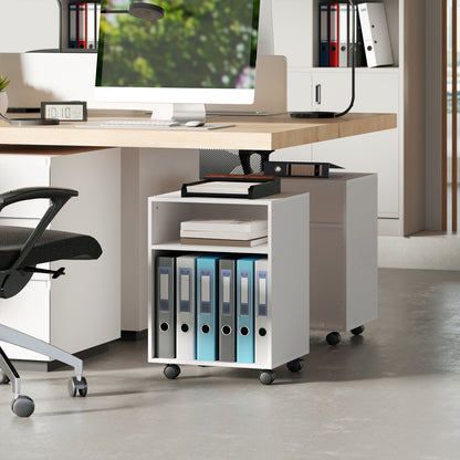 2-Tier Printer Stand with Storage, Under Desk Printer Cart on Wheels, White