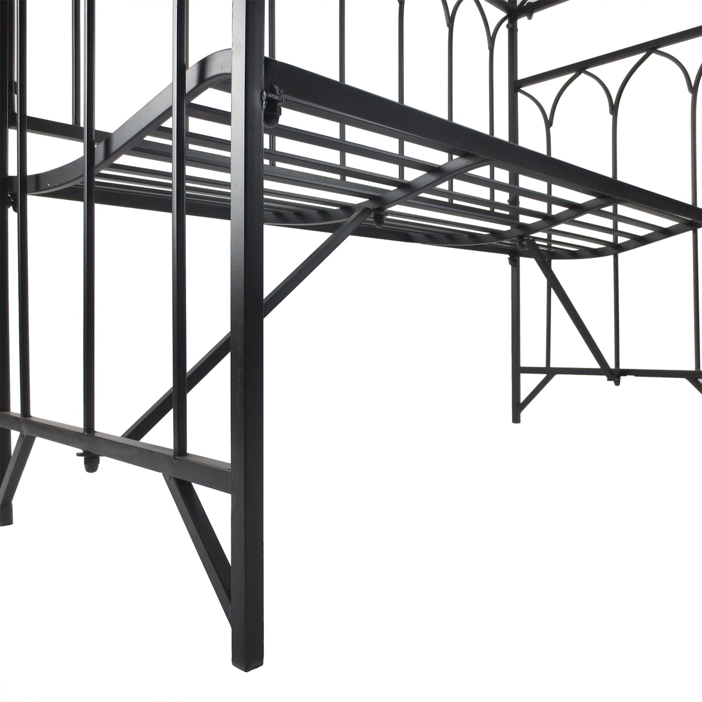 Garden Metal Frame Bench W/Arch for Various Climbing Plant, 115Lx50Wx203H cm-Black
