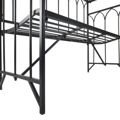 Garden Metal Frame Bench W/Arch for Various Climbing Plant, 115Lx50Wx203H cm-Black