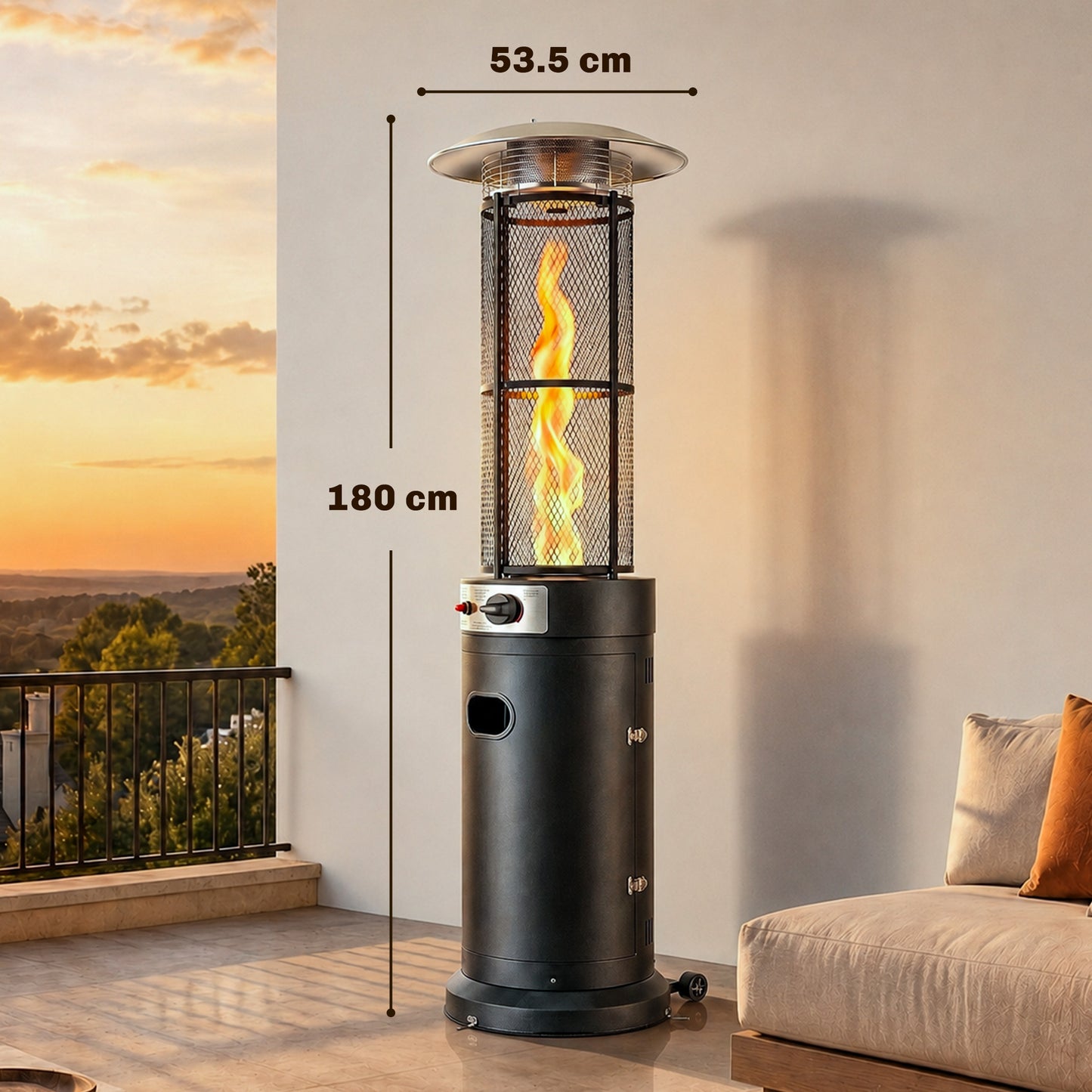 11 KW Freestanding Gas Patio Heater, Adjustable Outdoor Garden Propane Heater with Tip-Over Switch, Wheels, Pulse Ignition