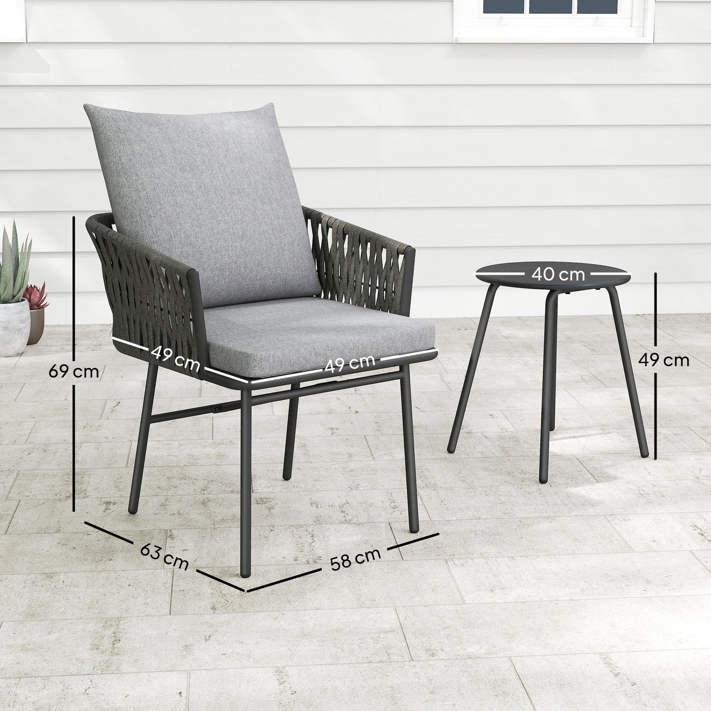 3-Piece Rattan Bistro Set, Garden Table and Chairs with 4 Cushions, Patio Rattan Conversation Furniture Set for Balcony
