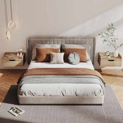 Floating Nightstands Set of 2, Wall Mounted Bedside Table with Drawer for Bedroom, Natural Wood