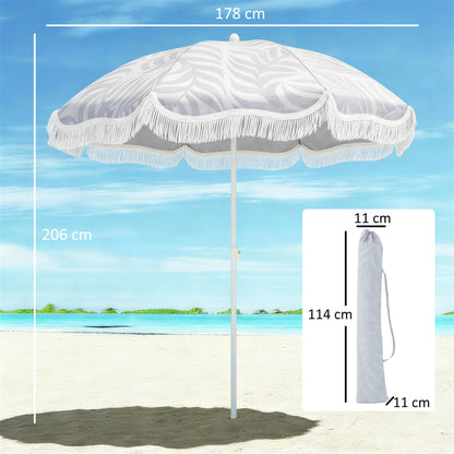 1.8 m Beach Umbrella Parasol with Sand Anchor, Portable Tilting Garden Parasol with Adjustable Height, Light Grey