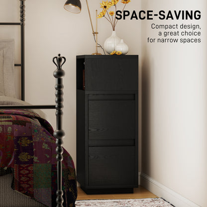 Slim Bedside Table, Narrow Bedside Cabinet with Open Shelf and 2 Drawers for Bedroom, Living Room, Black