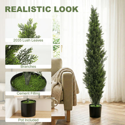 Set of 2 Decorative Artificial Plants Cypress in Weighted Pot, Fake Plant with 2035 Leaves, 150 cm