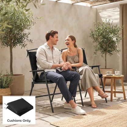 Outdoor Seat Cushions Set of 2 with Ties, Waterproof Garden Seat Pads, Black