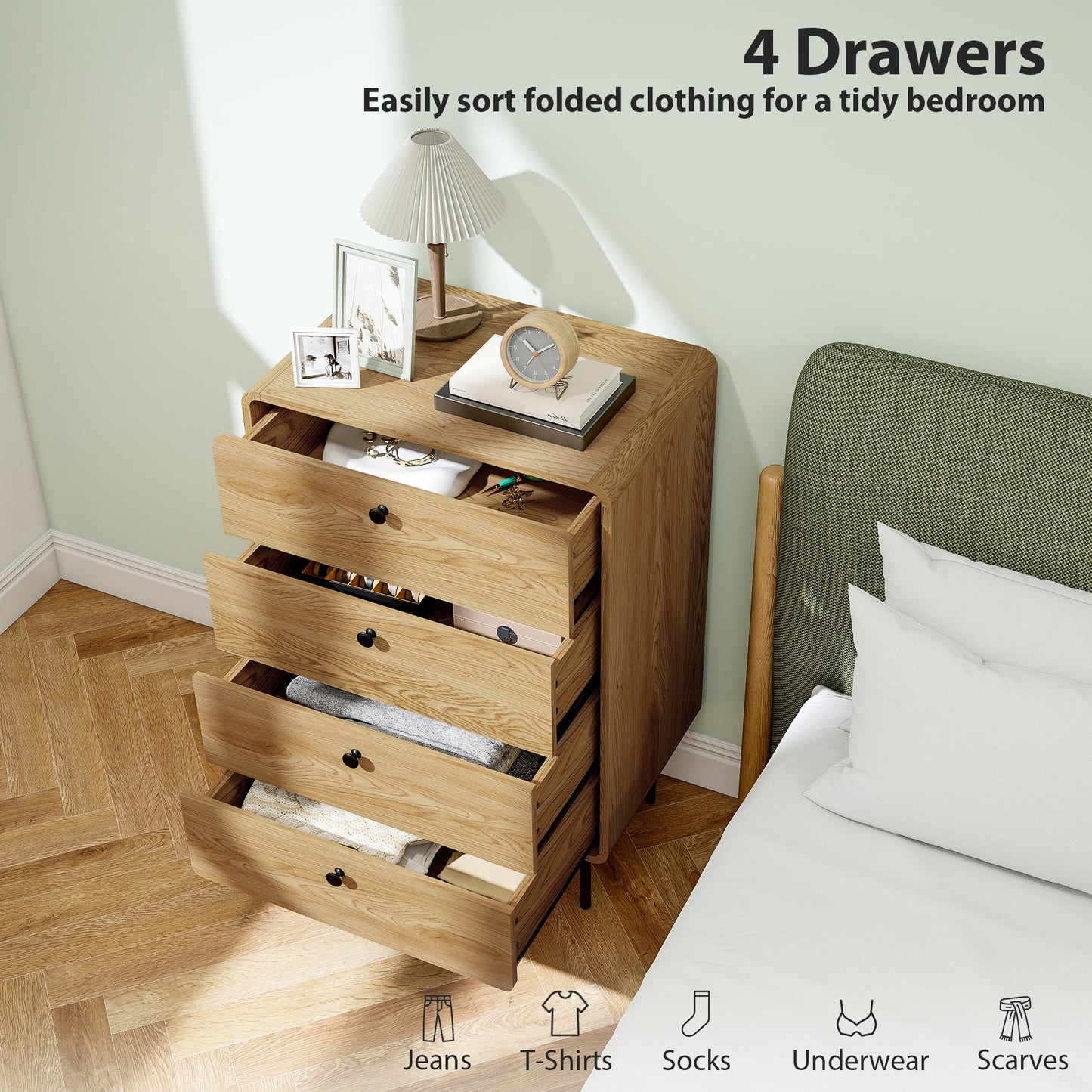 Modern Chest of Drawers with 4 Drawers - Oak