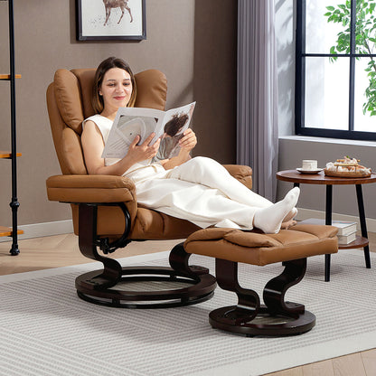 Faux Leather Reclining Chair and Footstool - Brown