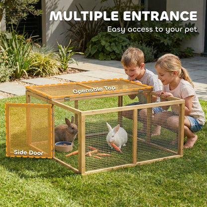 Wooden Folding Rabbit Hutch, for 2-3 Rabbits - Natural Wood