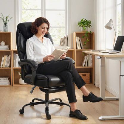 Adjustable Office Chair Reclining Computer Desk Chair with Footrest, Armrest, Casters, Black