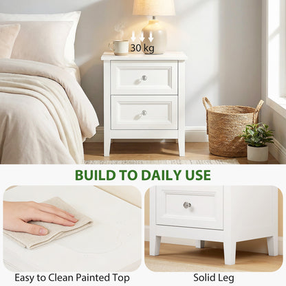 Nightstand with 2 Drawers Modern Bedside Table for Bedroom Living Room White