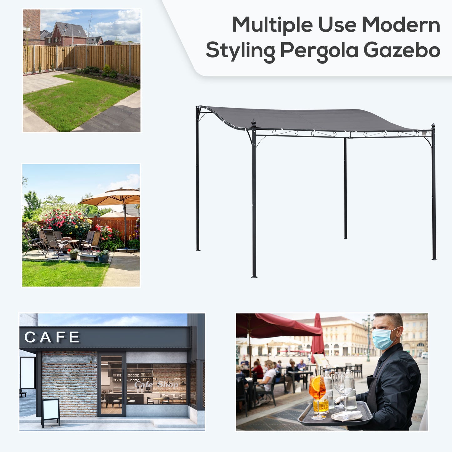 3x3m Metal Pergola with Canopy Garden Awning for Garden Parties, Grey