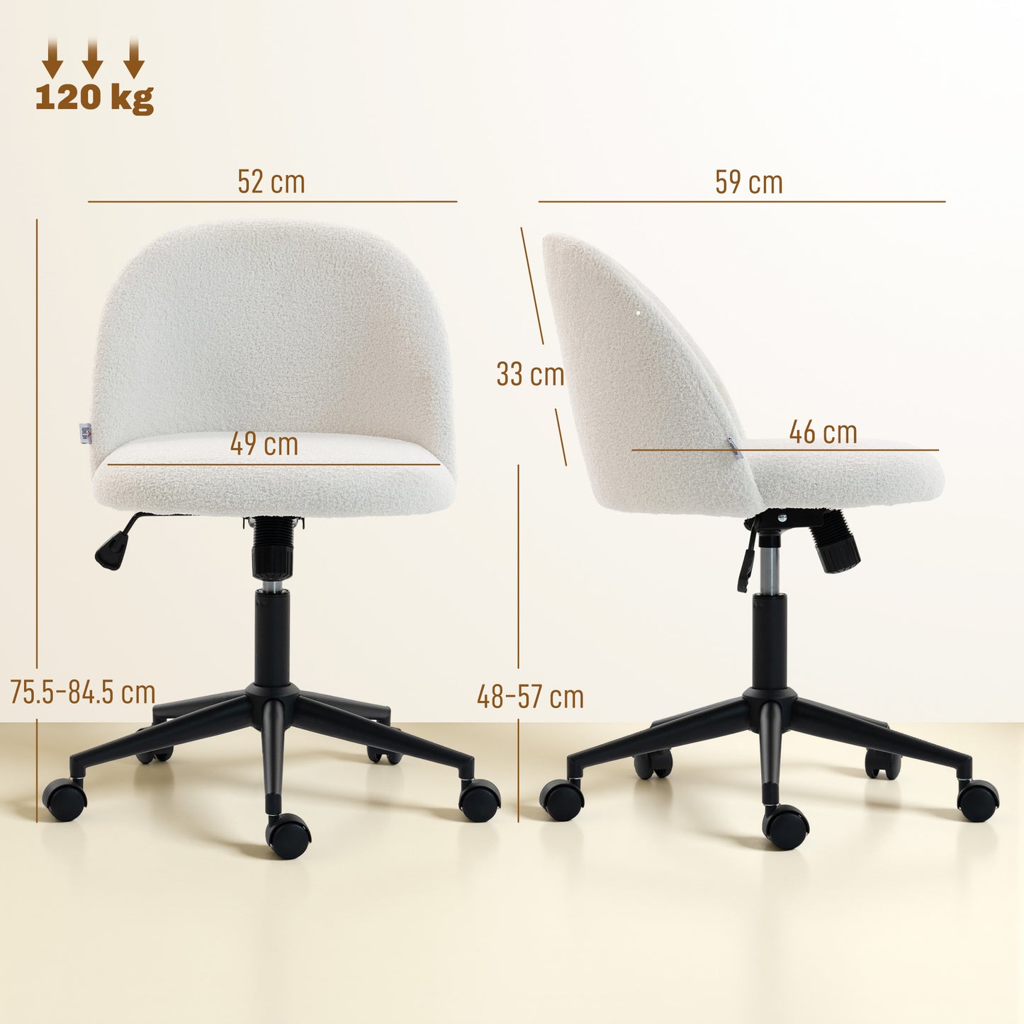Teddy Fleece Office Chair with Wheels - Cream White