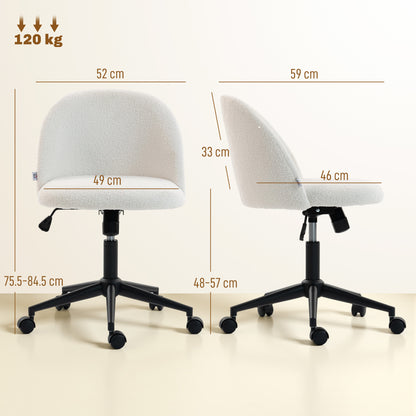 Teddy Fleece Office Chair with Wheels - Cream White