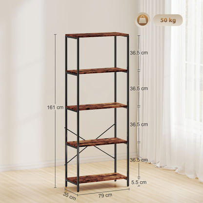 5-Tier Bookshelf, Industrial Bookcase with Metal Frame - Rustic Brown and Black