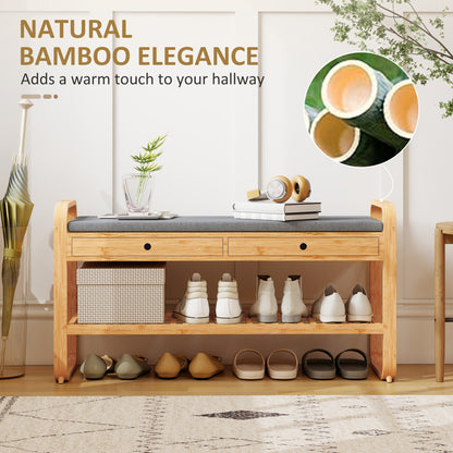Shoe Bench with 2 Drawers Cushioned Seat Shoe Storage Bench for Hallway 105 cm Natural and Grey