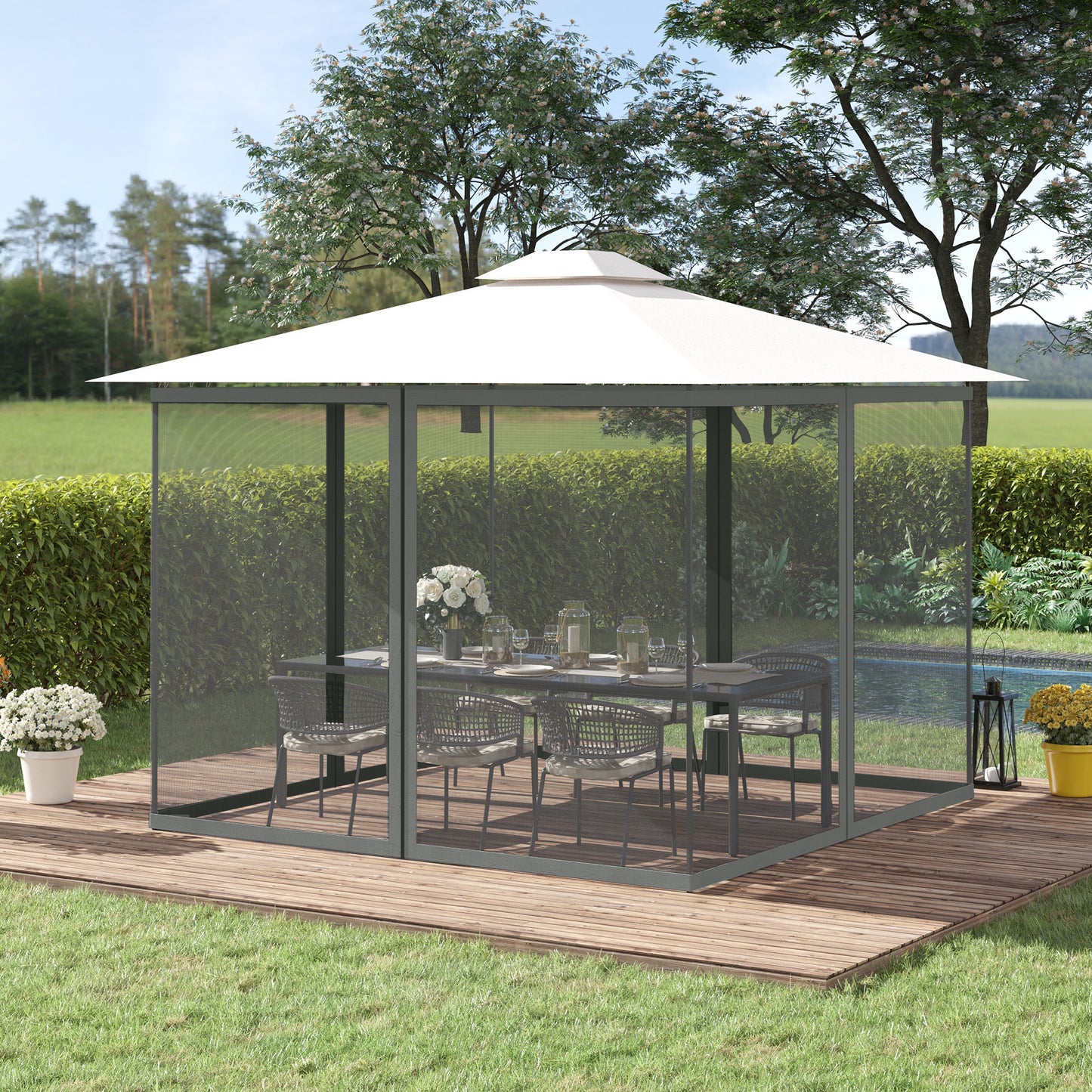 352 x 207cm Universal Replacement Mesh Sidewall Netting for Patio Gazebos and Canopy Tents, (Sidewall Only) Dark Grey