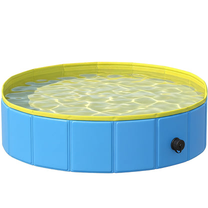 Foldable Dog Pool for Puppies and Ducks Dog Paddling Pool Bath Tub, Blue, 100 x 30 cm