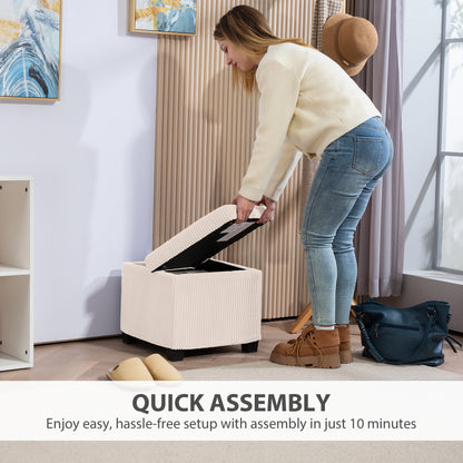 Storage Ottoman Bench, Corduroy Storage Chest Box with Wooden Legs, 40cm Bed End Bench for Living Room, Bedroom, Entryway