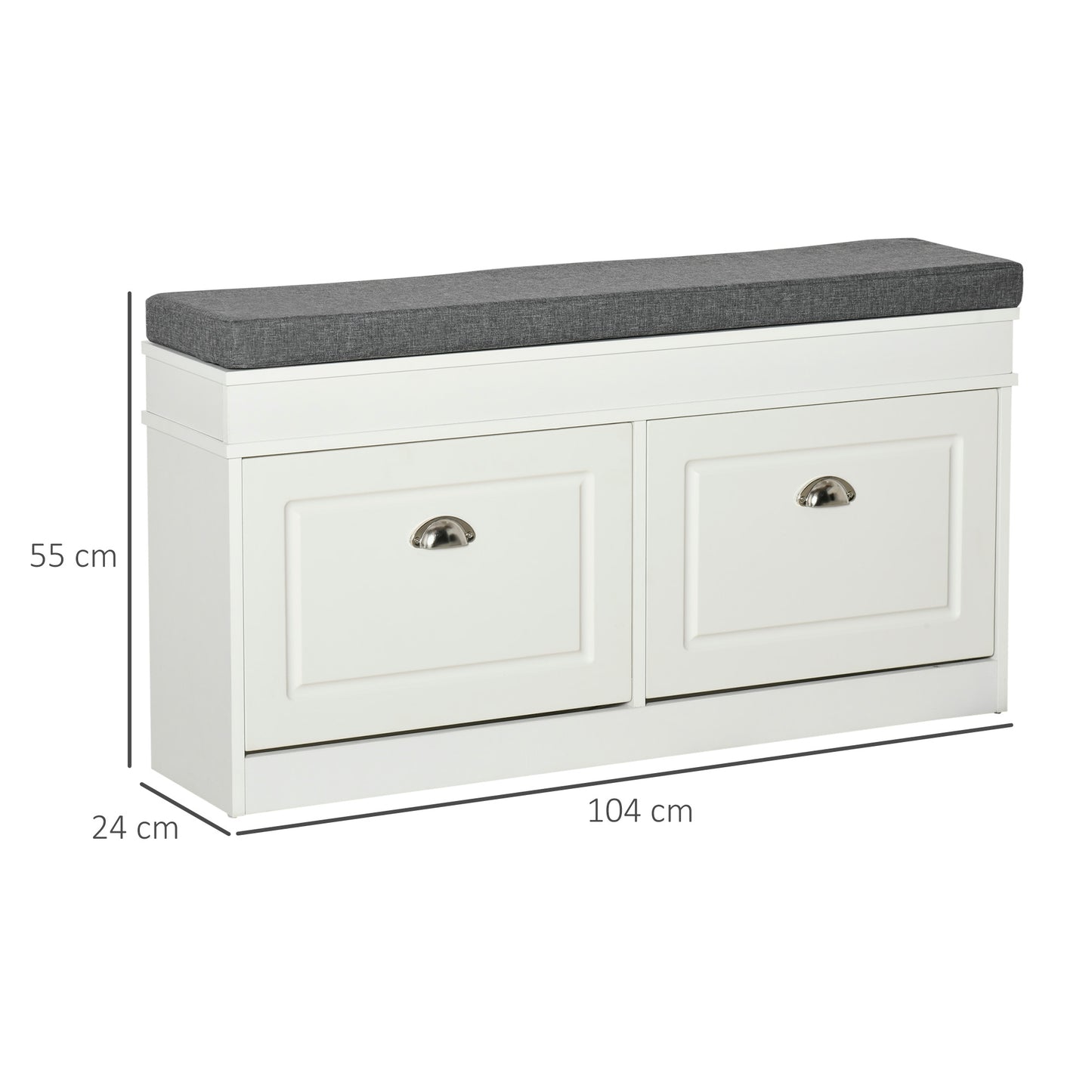 Shoe Storage Bench with Cushion & Drawers – White