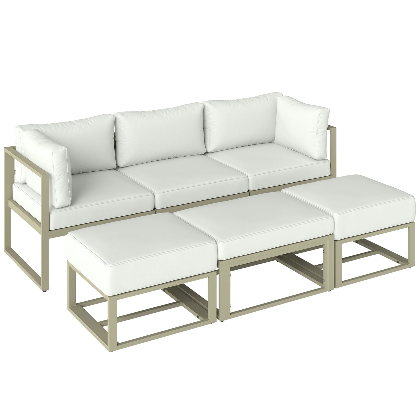 Garden Daybed, 6 Piece Outdoor Sectional Sofa Set, Aluminium Patio Conversation Furniture Set with Coffee Table