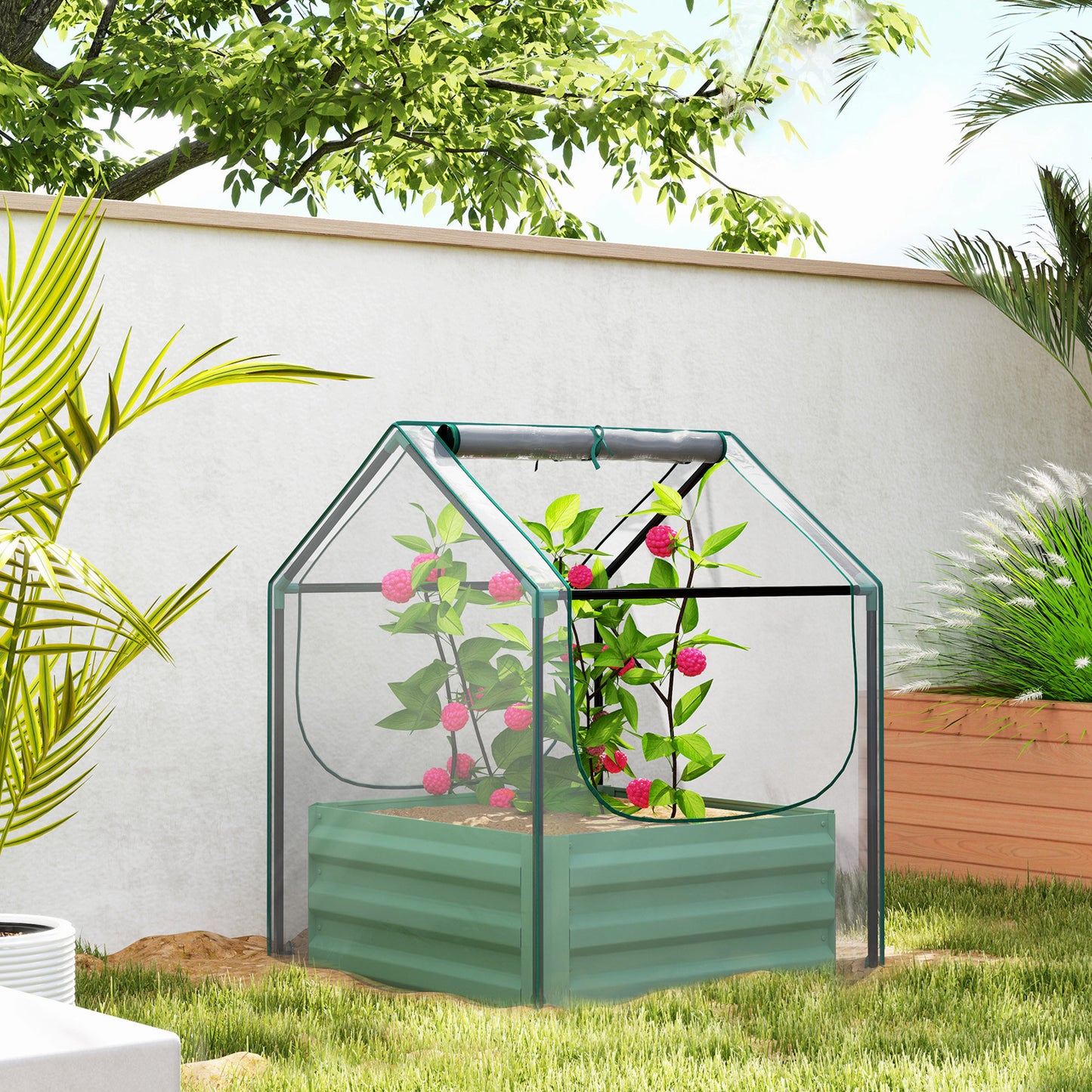 61 x 61cm Garden Planter Bed, with Cover - Green