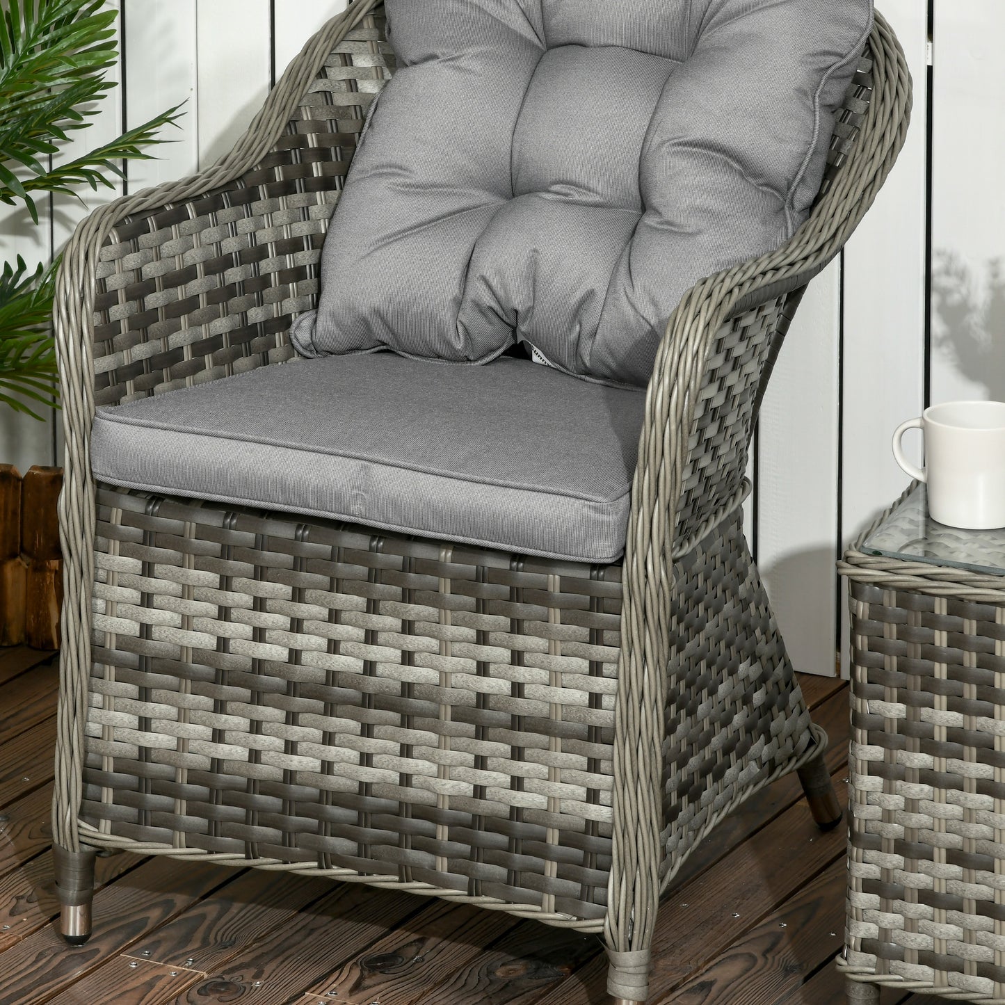 3 Pieces Rattan Bistro Set, Wicker Garden Bistro Set, Glass Top Balcony Table and Chairs with Cushions for Outdoor, Patio