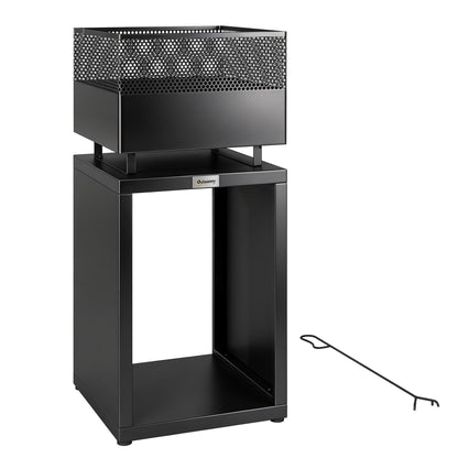 Outdoor Fire Pit with Wood Storage Wood Burning Firepit with Mesh Sides 87 cm Black