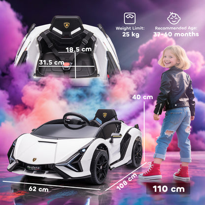 Lamborghini Sian Licensed Electric Car for Kids, 12V Kids Electric Ride on Car with Dual Motors, Remote Control, White