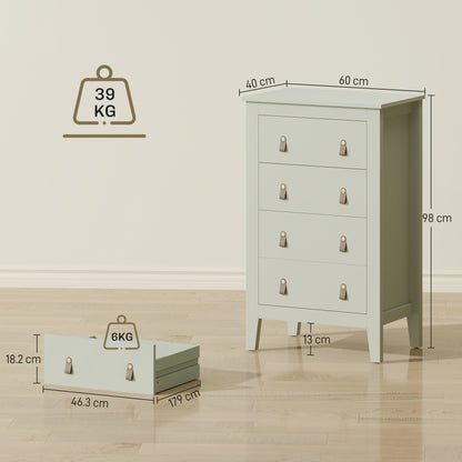 Bedroom Chest of Drawers, Modern 4 Drawer Dresser Cabinet with PU Leather Handles and Metal Runners for Living Room, Hallway