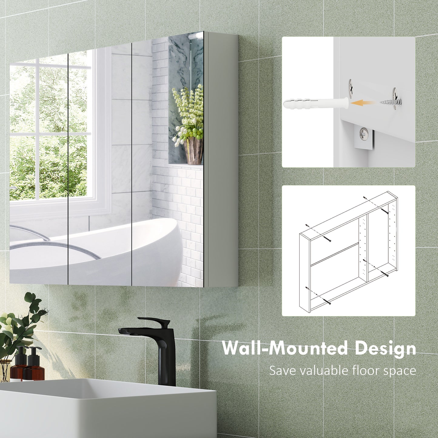 Three-Mirror Bathroom Storage Cabinet - White
