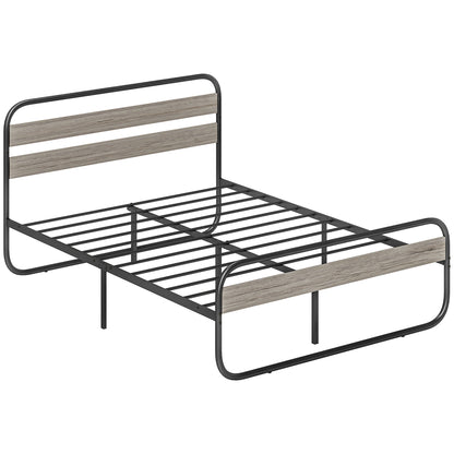 4ft6 Double Bed Frame, Industrial Style Metal Platform Bed Frame with Under Bed Storage, No Box Spring Needed, Easy Assembly
