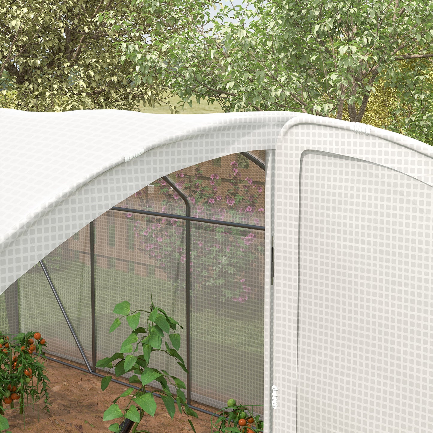 Polytunnel Greenhouse Walk-in Grow House with UV-resistant PE Cover, Door, Galvanised Steel Frame, 4 x 3 x 2m, White