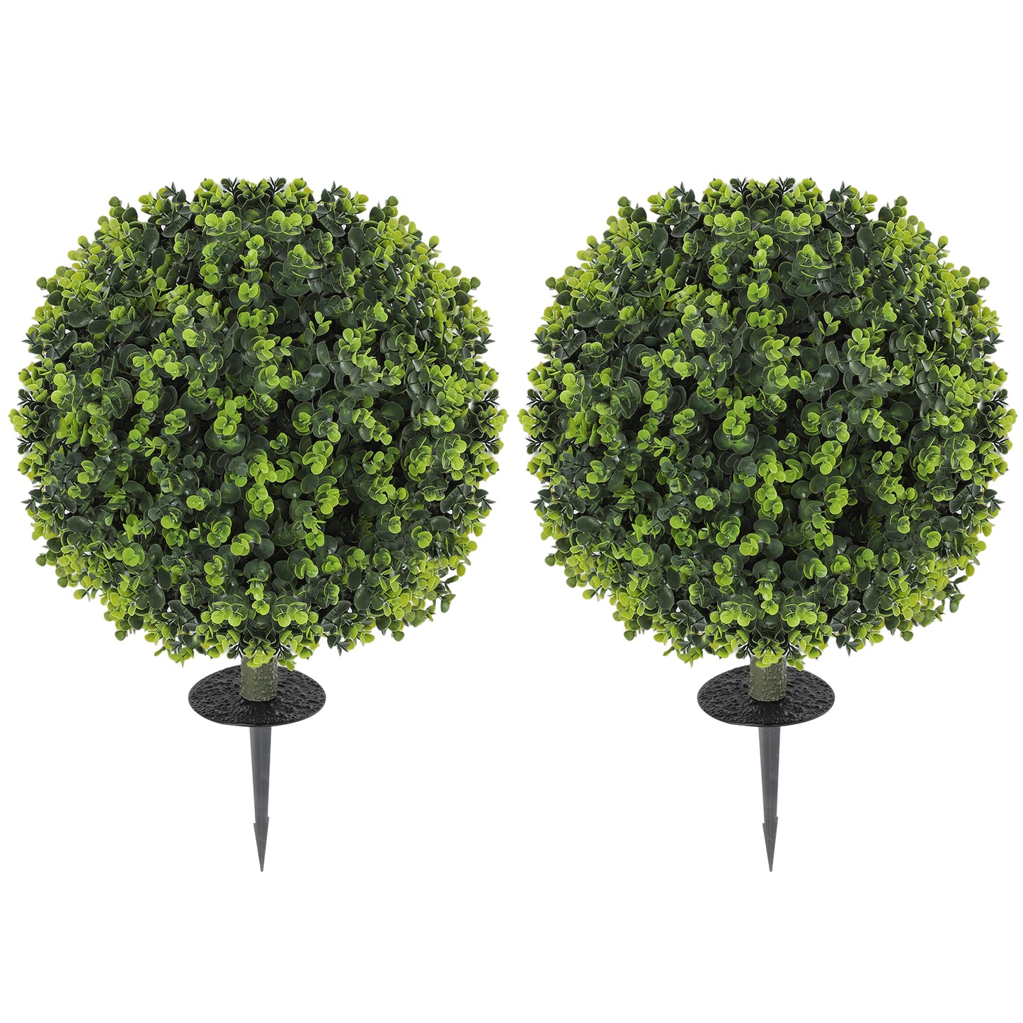 Set of 2 40 cm Artificial Boxwood Topiary Ball Bush with Integrated Ground Stake, Eucalyptus Leaves