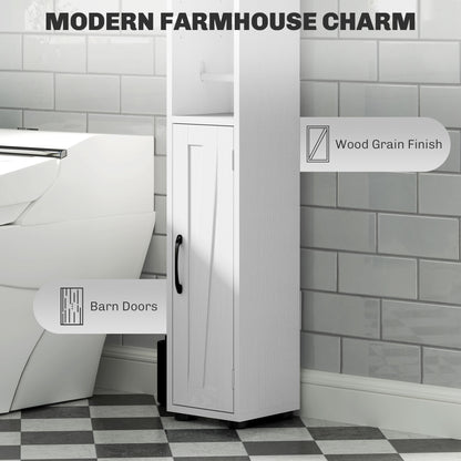 Tall Bathroom Cabinet, Farmhouse Slim Bathroom Storage Cabinet with Barn Doors, Toilet Paper Roll Holder