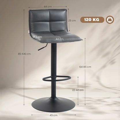 Set of Two Modern Faux Leather Bar Stools - Dark Grey