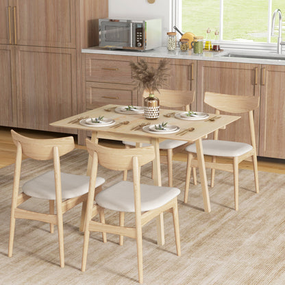 Solid Wood Folding Dining Table, Drop Leaf Table for 2-4 People, Natural Wood Finish