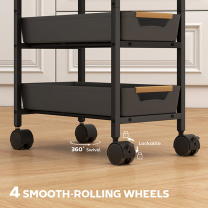 5-Tier Storage Trolley on Wheels - Black