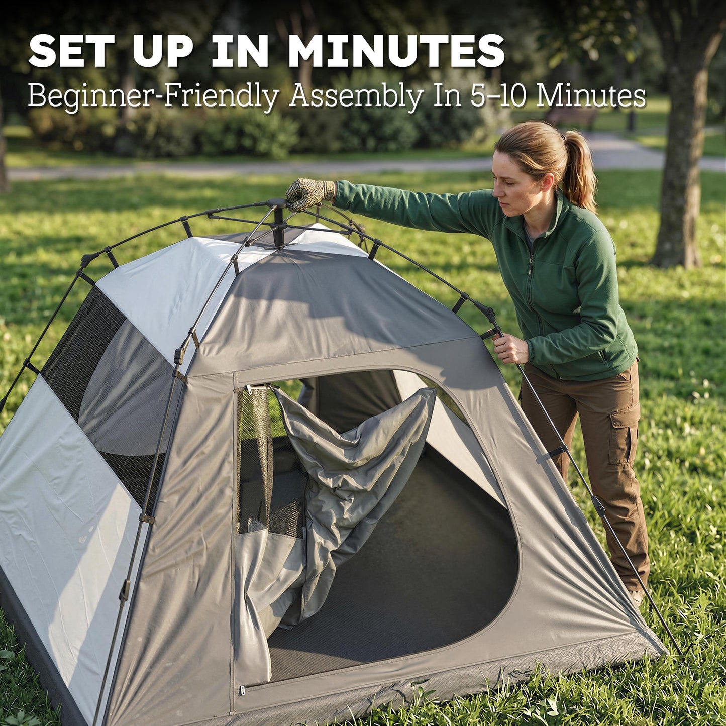 Camping Tent 3000mm Waterproof Tent with 2 Doors for 2 Person, Grey & Green
