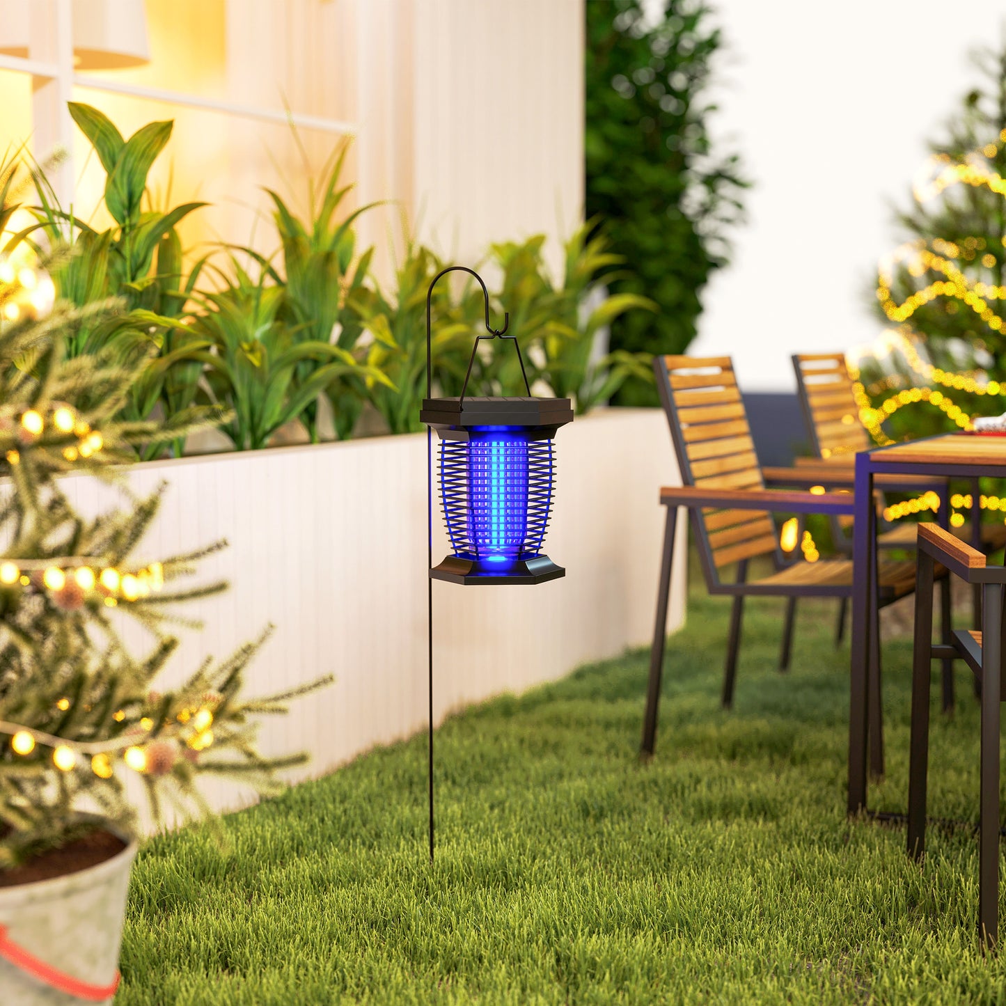 2-in-1 Electric Fly Zapper with UVA Light, Hanging Garden Lantern, Solar and USB-DC Rechargeable Insect Mosquito Bug Zapper