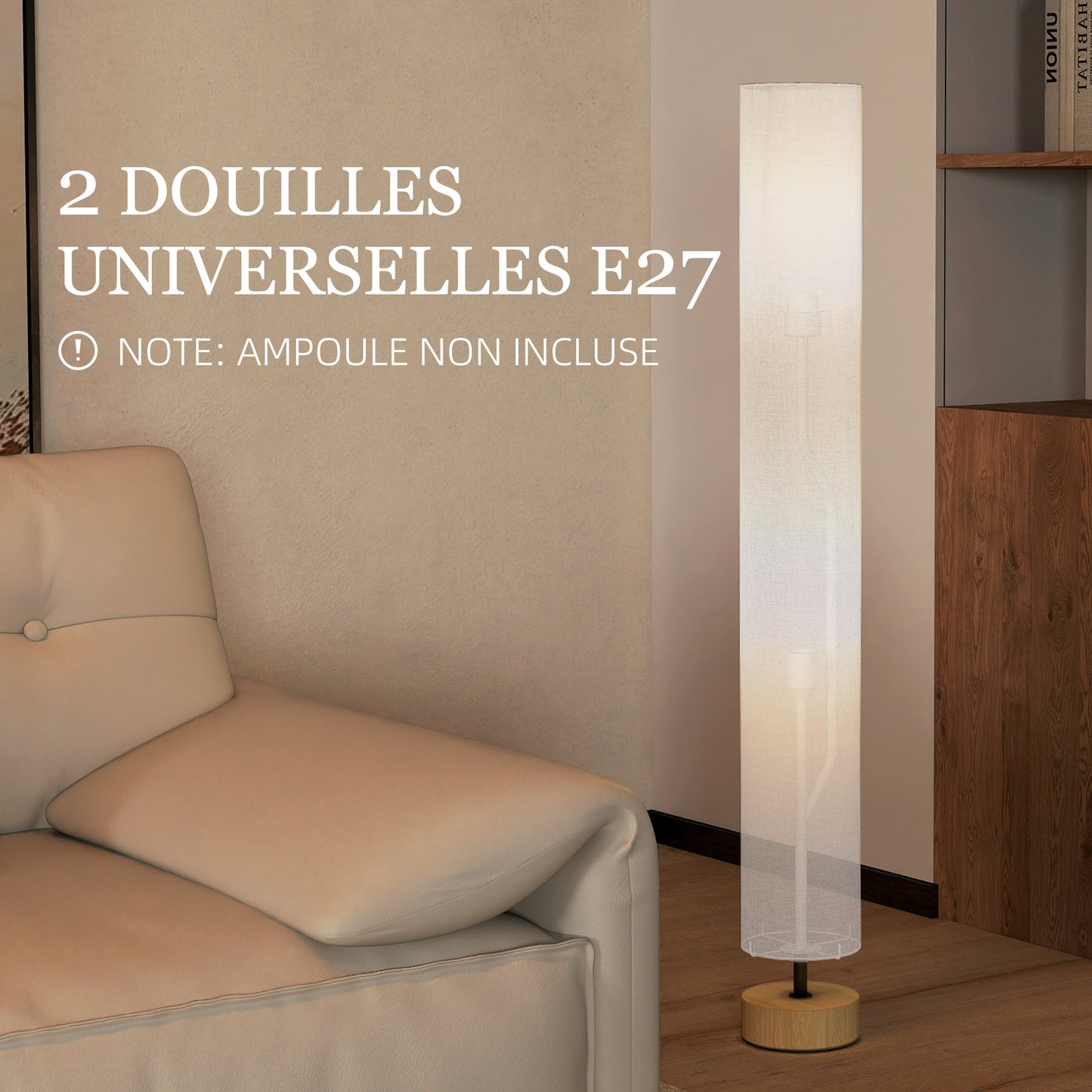 Floor Lamp for Living Room, 47" Modern Standing Lamp with Linen Shade, Wooden Base, Grey