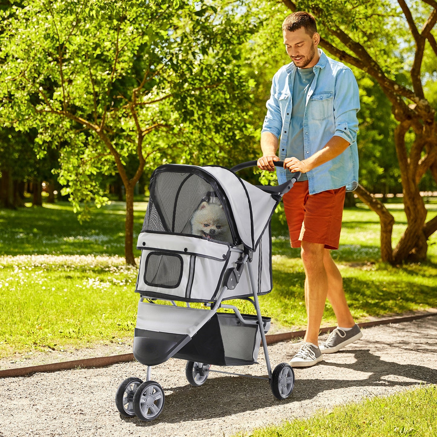 3 Wheel Pet Stroller for Small and Miniature Dogs, Grey