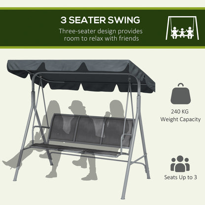 3 Seater Swing Chair, Garden Swing Bench with Adjustable Tilting Canopy